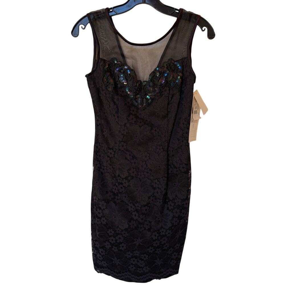 Vintage Deadstock 80's Gunne Sax Mini Sheath Dress w Giant Bow + Sequins sz 3/4